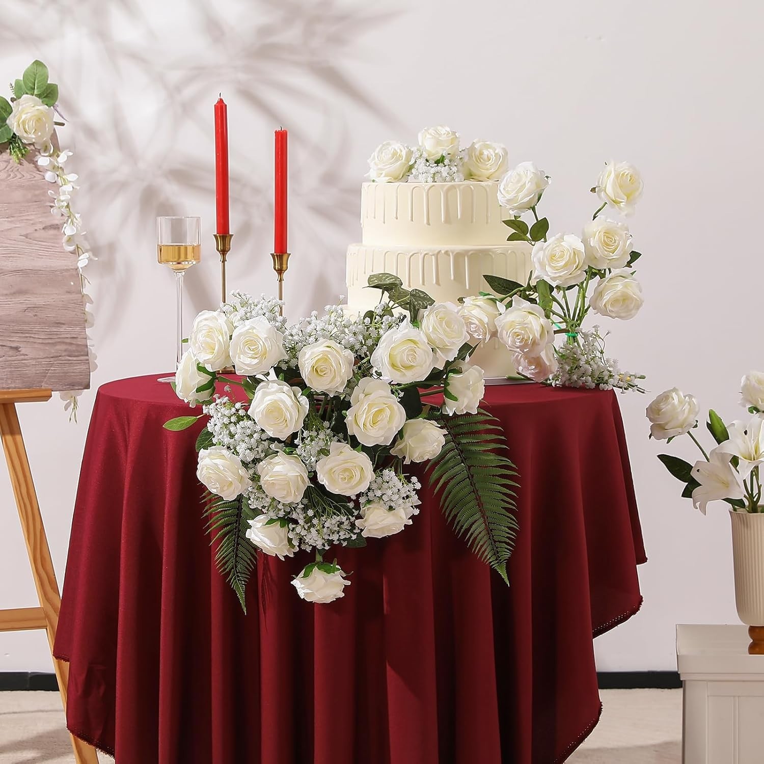 Artificial Silk Rose Flower Bouquet Lifelike White Fake Rose for Wedding Home…