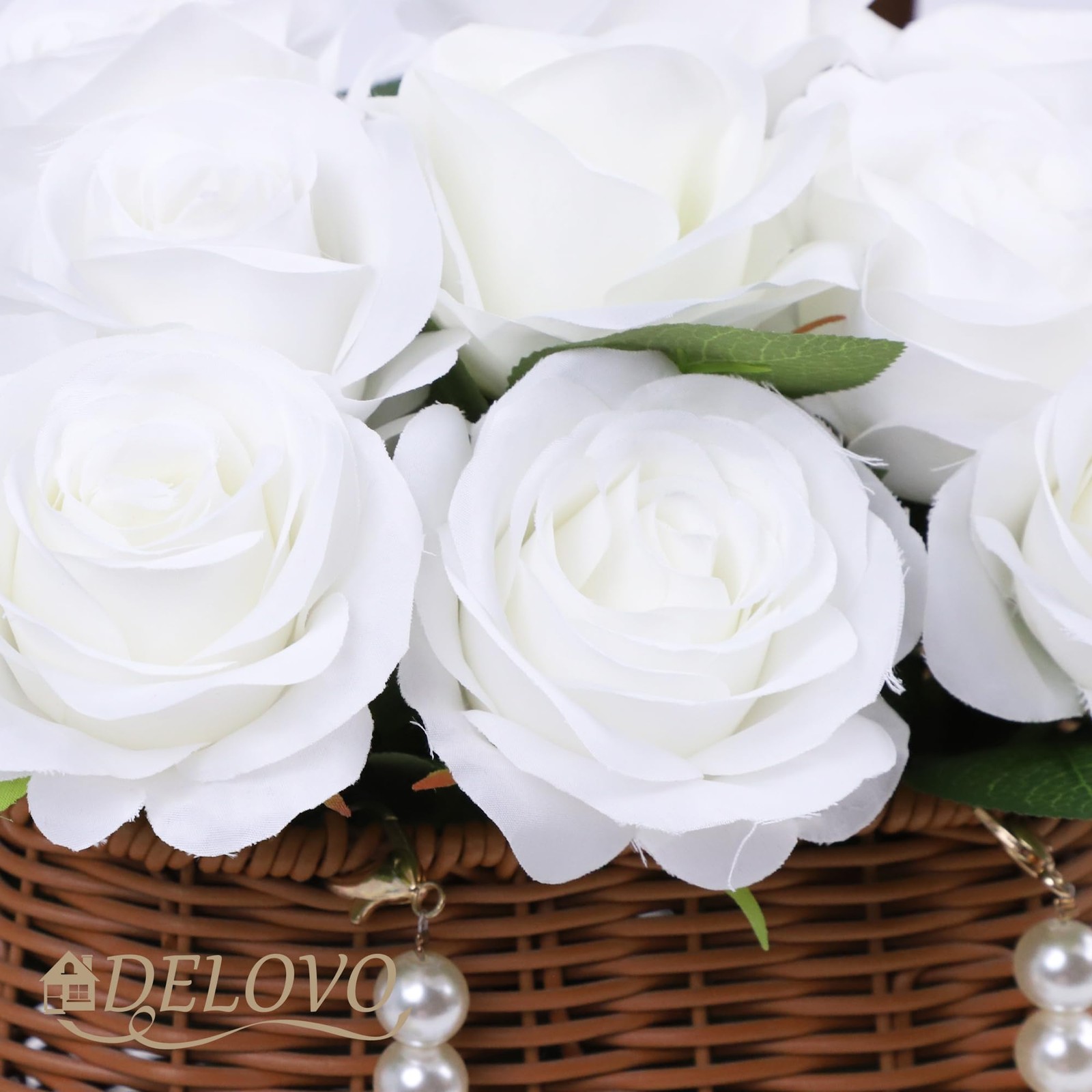 52pcs White Roses Artificial Flowers Ivory Fake Flowers Silk Roses with Stems…
