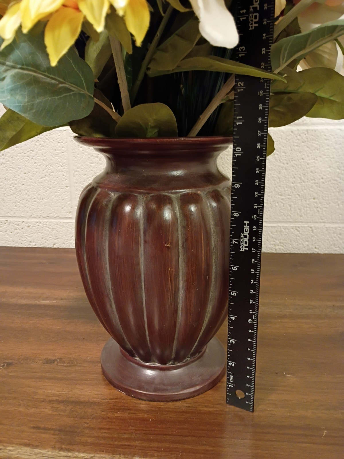 Bouquet of Large Silk Flowers In Bronze Vase