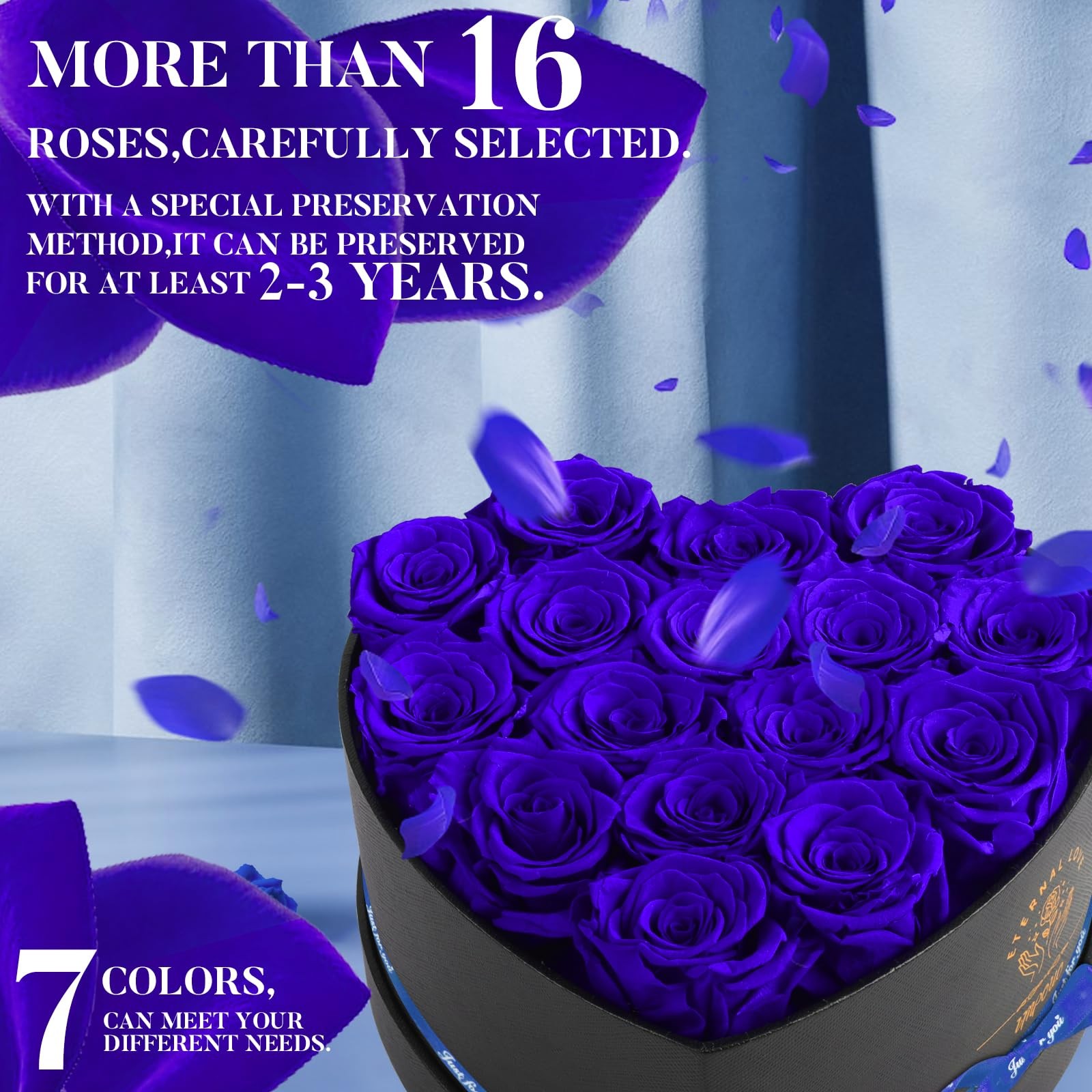 16 Preserved Blue Roses In A Box Birthday Gift For Women Mother’s Day