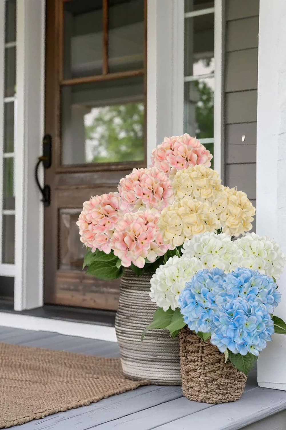 6 Pcs Beige Hydrangea Artificial Flowers Heads with Stems Silk Faux Hydrangea…