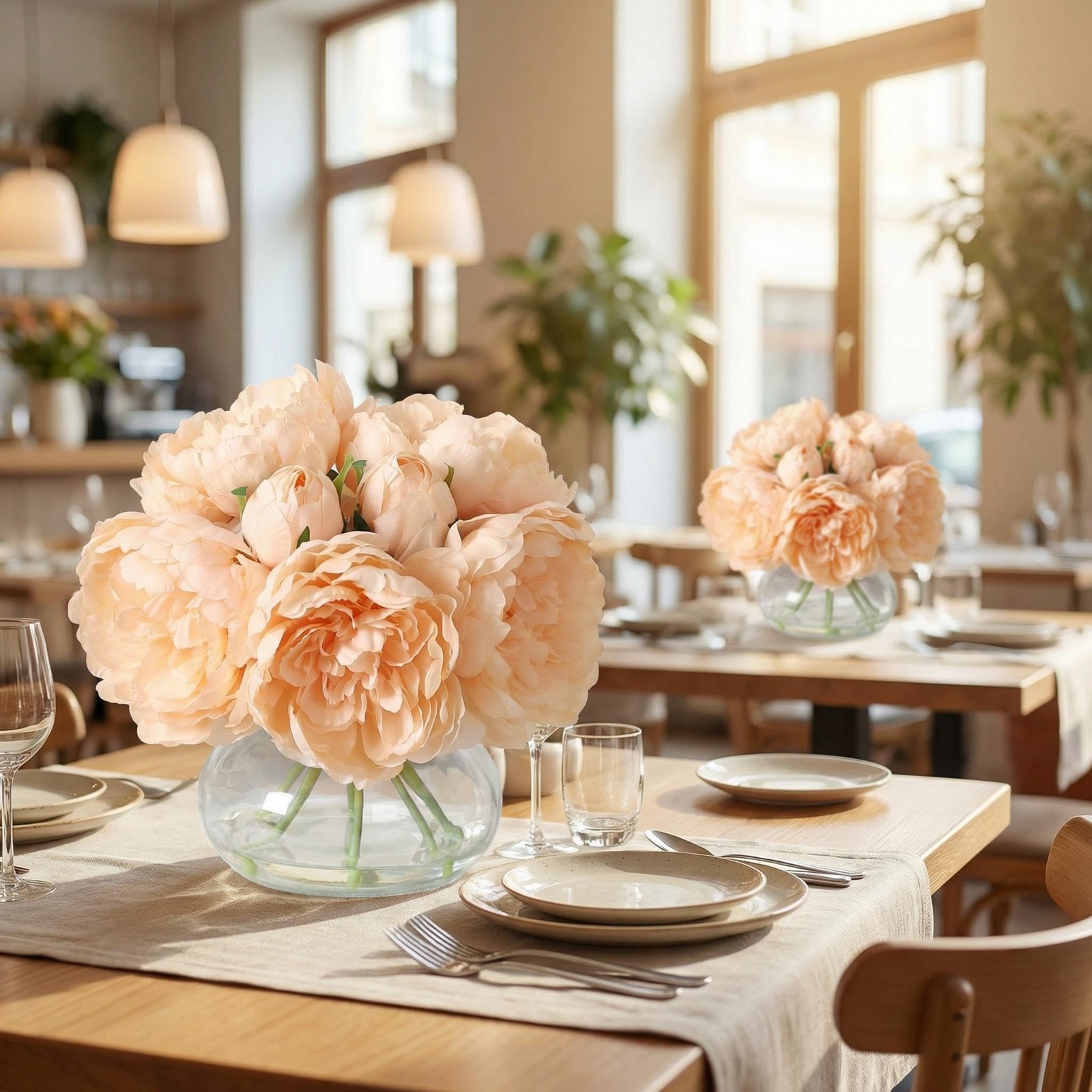 Artificial Peonies Flowers with Vase, Mixed Champagne Silk Peony Bouquet with…