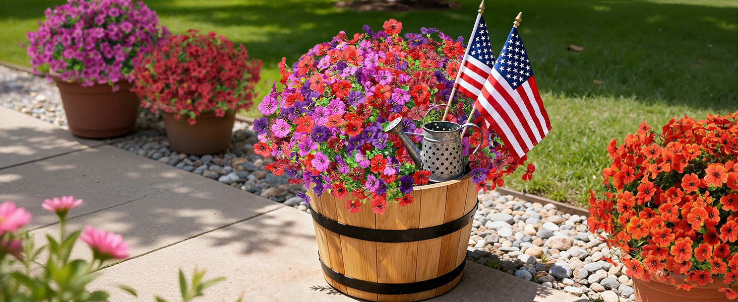 24 Bundles Artificial Flowers for Outdoors Decoration, UV Resistant Silk Faux