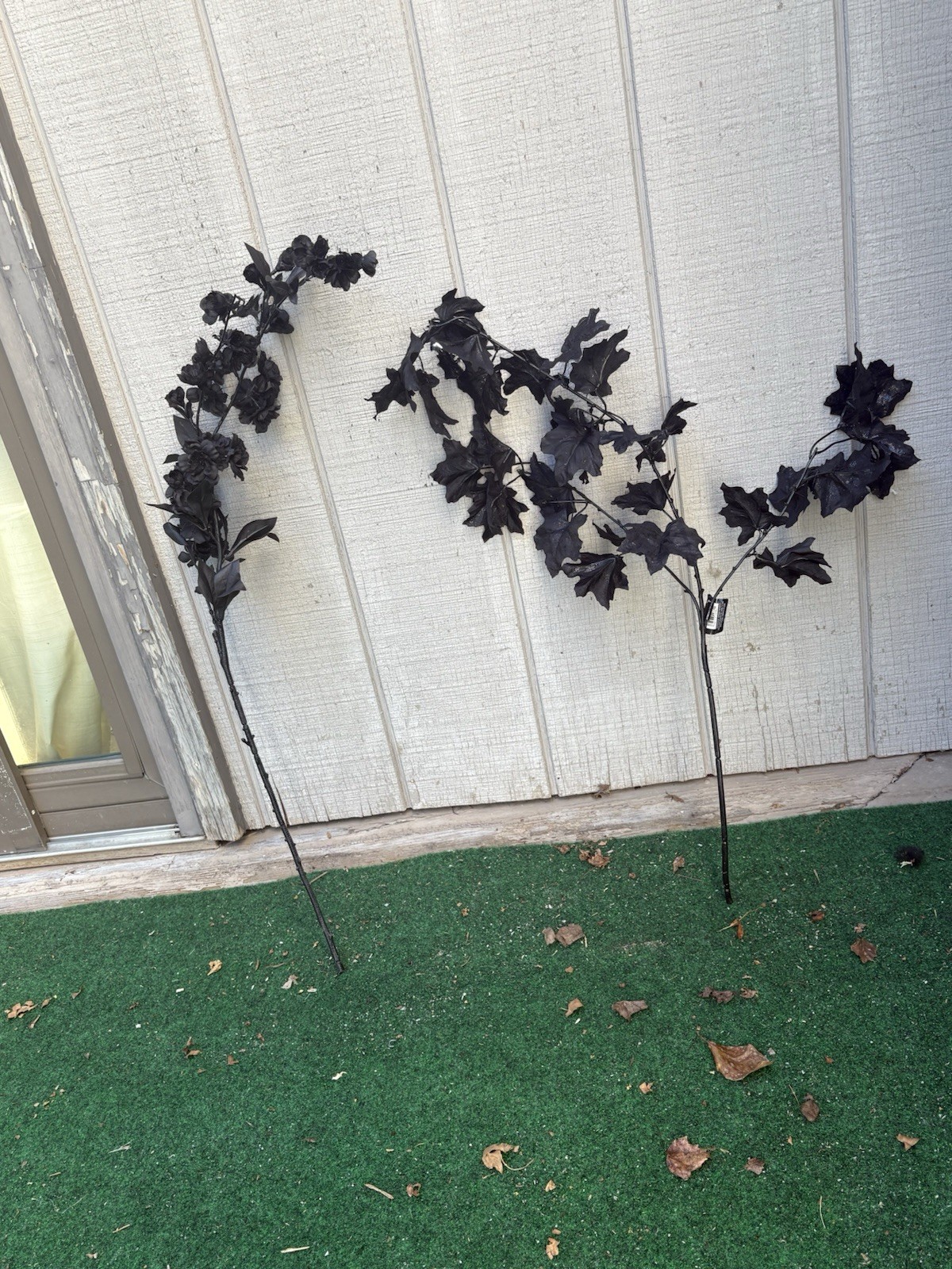 Halloween Decor Fake Black Glitter Maple Leaf & Goth Cherry Blossom Branch 24”