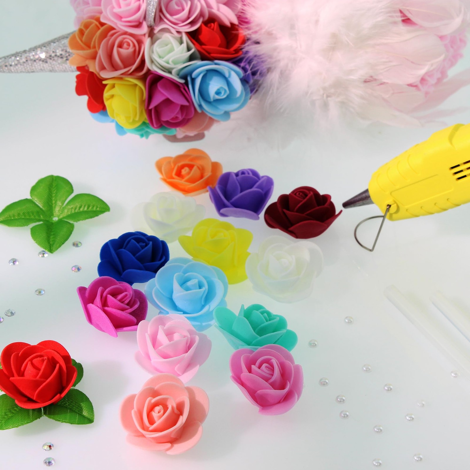 500 Pcs 1.4 Inch Mini Artificial Flowers Head Bulk 5 in 1 Set Faux Foam Fake …