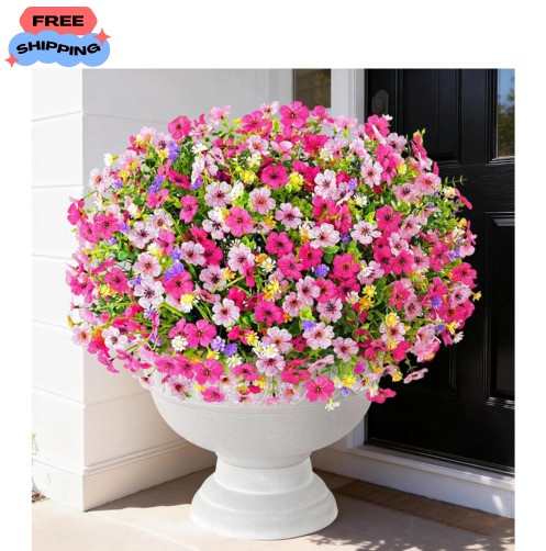 Artificial Outdoor Flowers 12 Bundles UV Resistant Porch Garden Decor