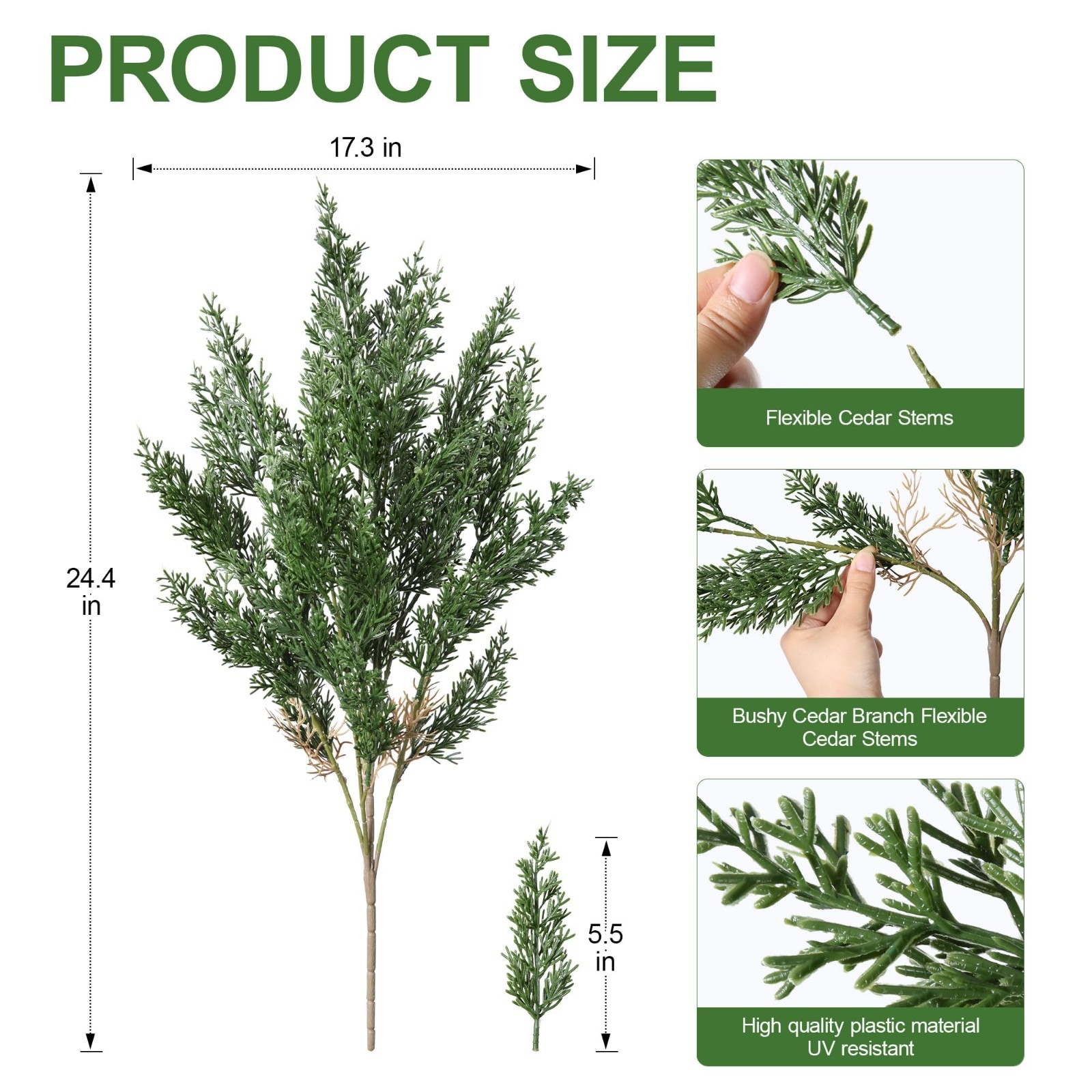 4 Bundles Realistic Cedar Stems – UV Resistant Artificial Greenery for Outdoor D