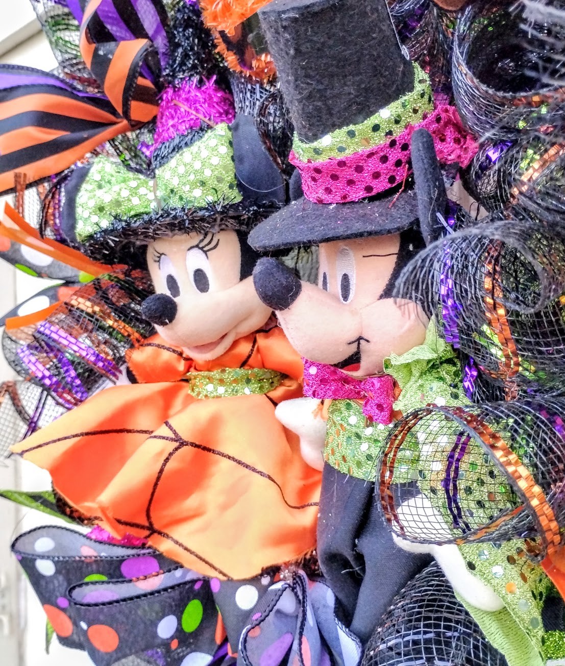 Mickey and Minnie Halloween Wreath Large 24″ Handmade Deco Mesh Front Door Decor