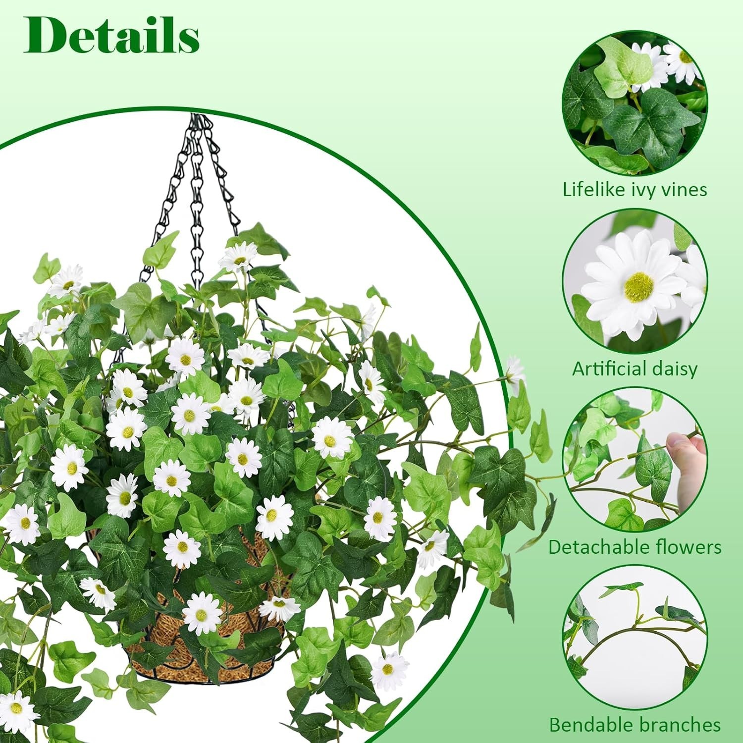2 Pack Artificial Hanging Flowers with Baskets for Outdoors UV Resistant Fake…