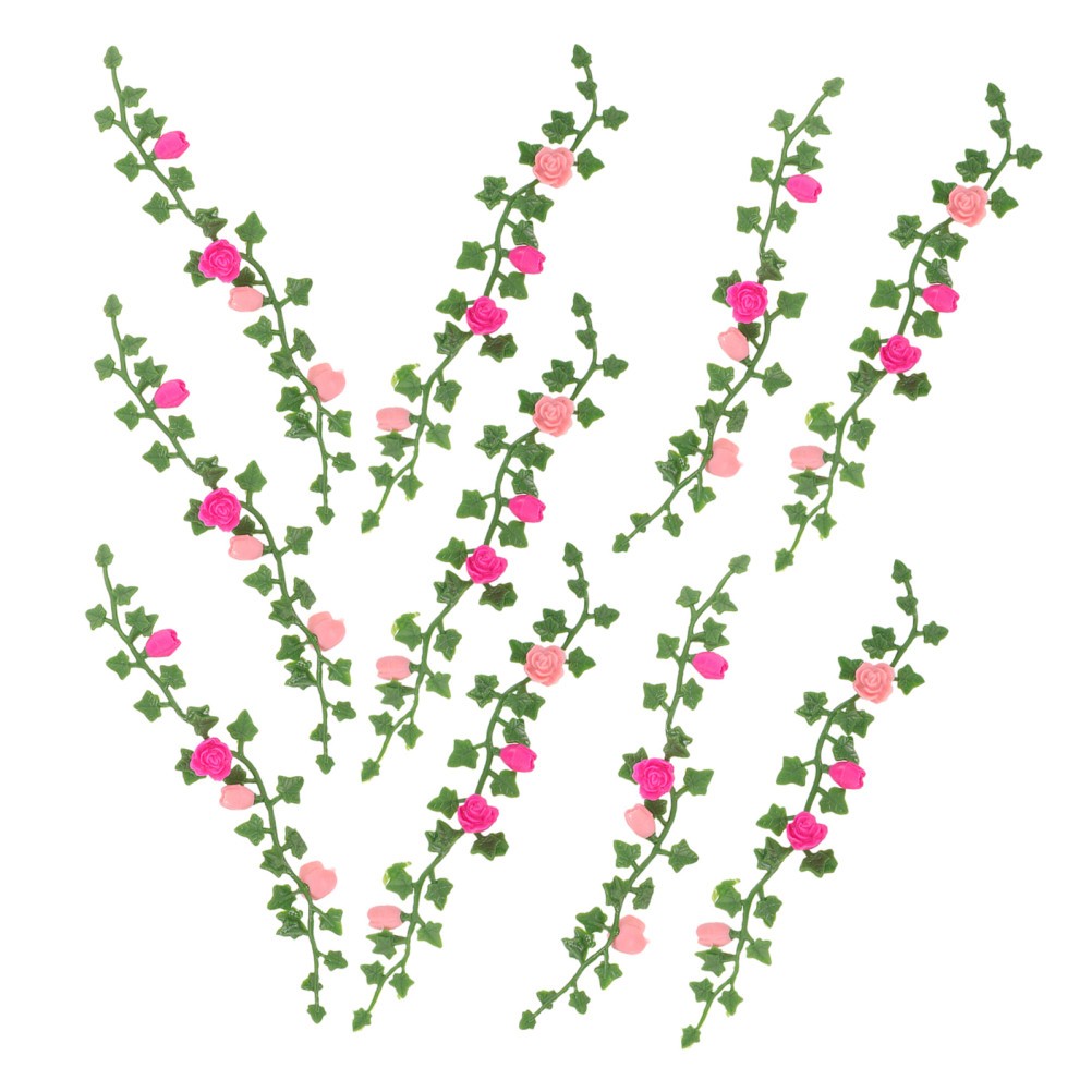10Pcs Durable Artificial Mini Rose Flower Vine for Dollhouse and Fairy Garden