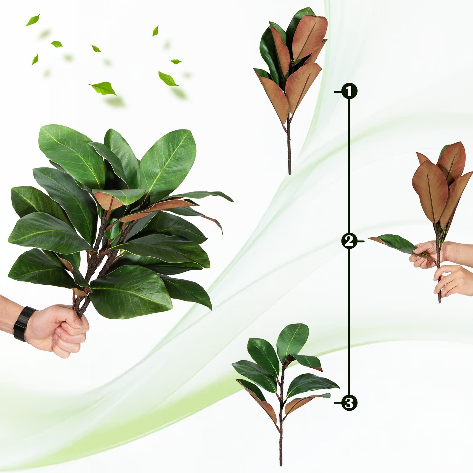 XONOR Artificial Magnolia Leaves Branches Fake Greenery Leaf Faux Magnolia St…