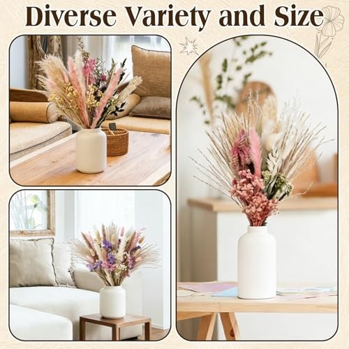 Large Dried Flower Bouquet 6 Bunches Pink Pampas Grass & Roses for Boho Decor