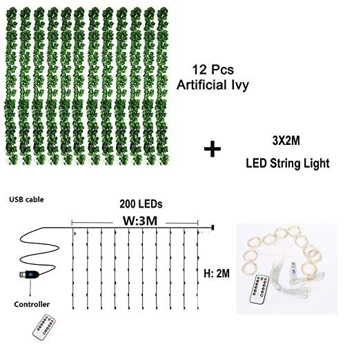 12 Packs Artificial Ivy, 84FT Garland Hanging Plants Fake Vines with 200 LED