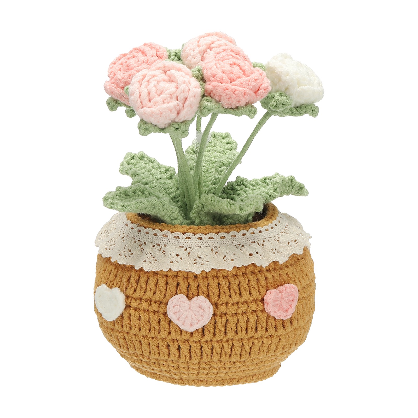 Crochet Flowers Rose Artificial Flowers Little Potted 6 Flowers Gradient Pink