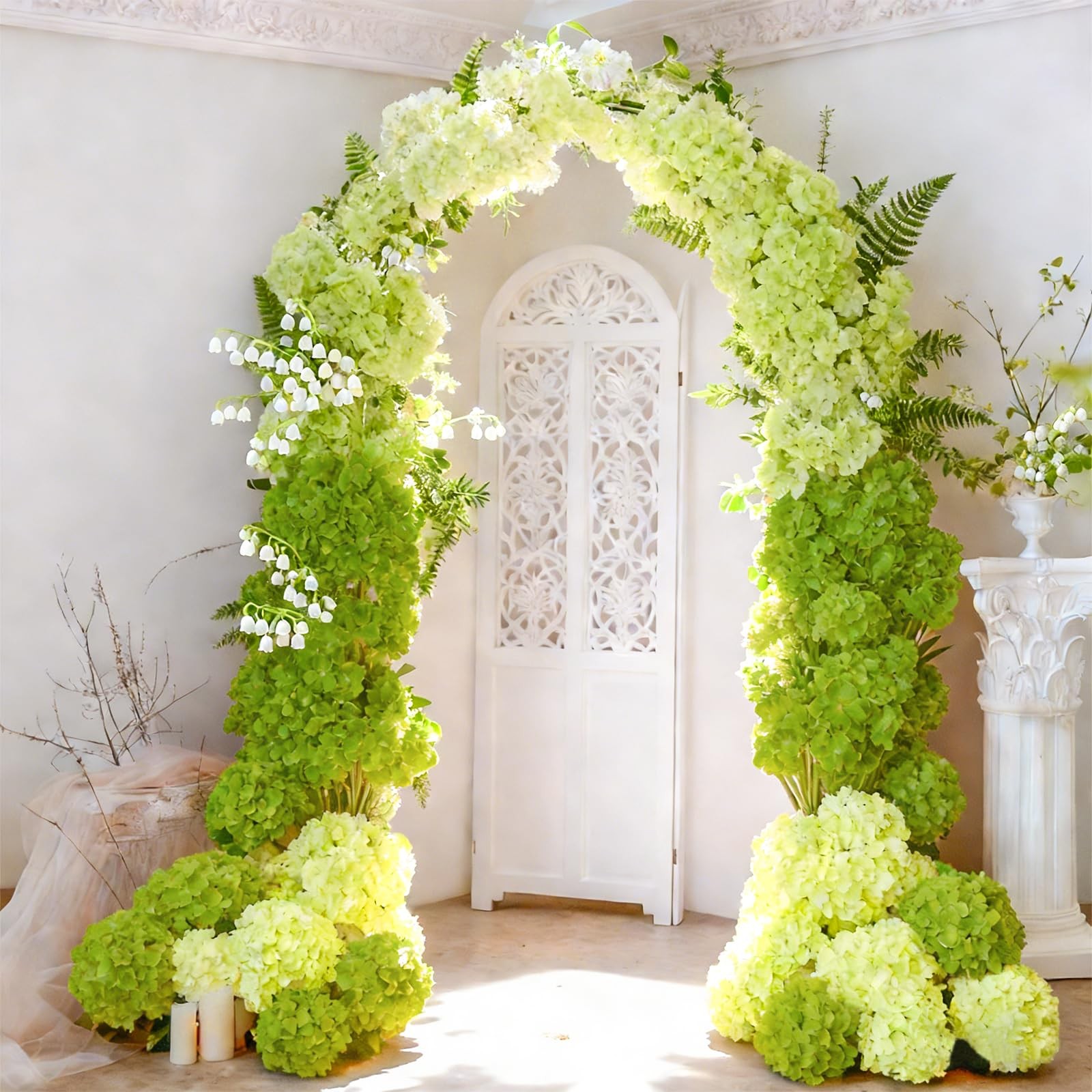 Cherica 50 Pcs Faux Green Mix Hydrangea Artificial Flowers Bulk, Fake Silk Hy…