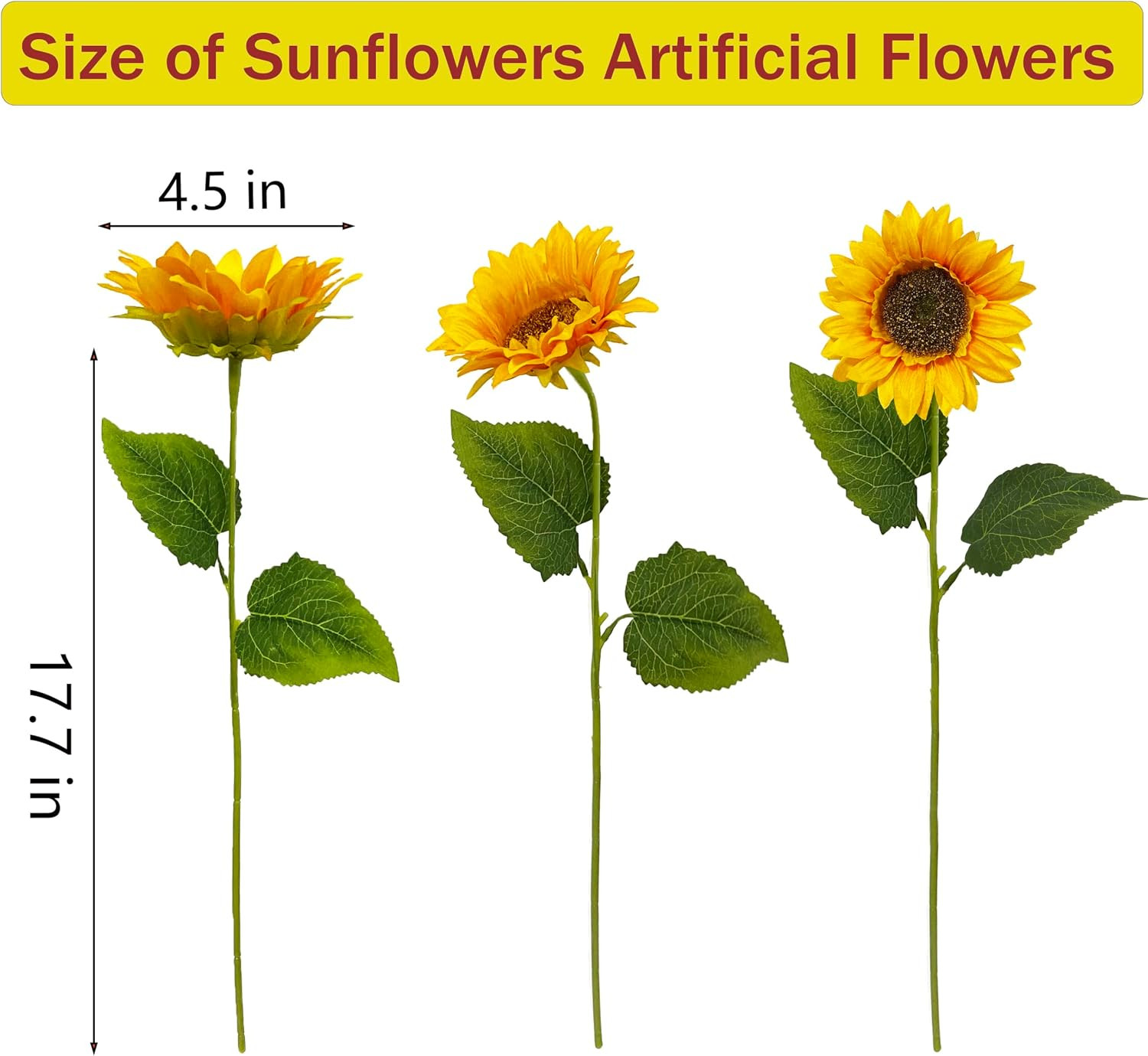 10PCS Sunflowers Artificial Flowers, Fake Silk Sunflower with Long Stem, Artific