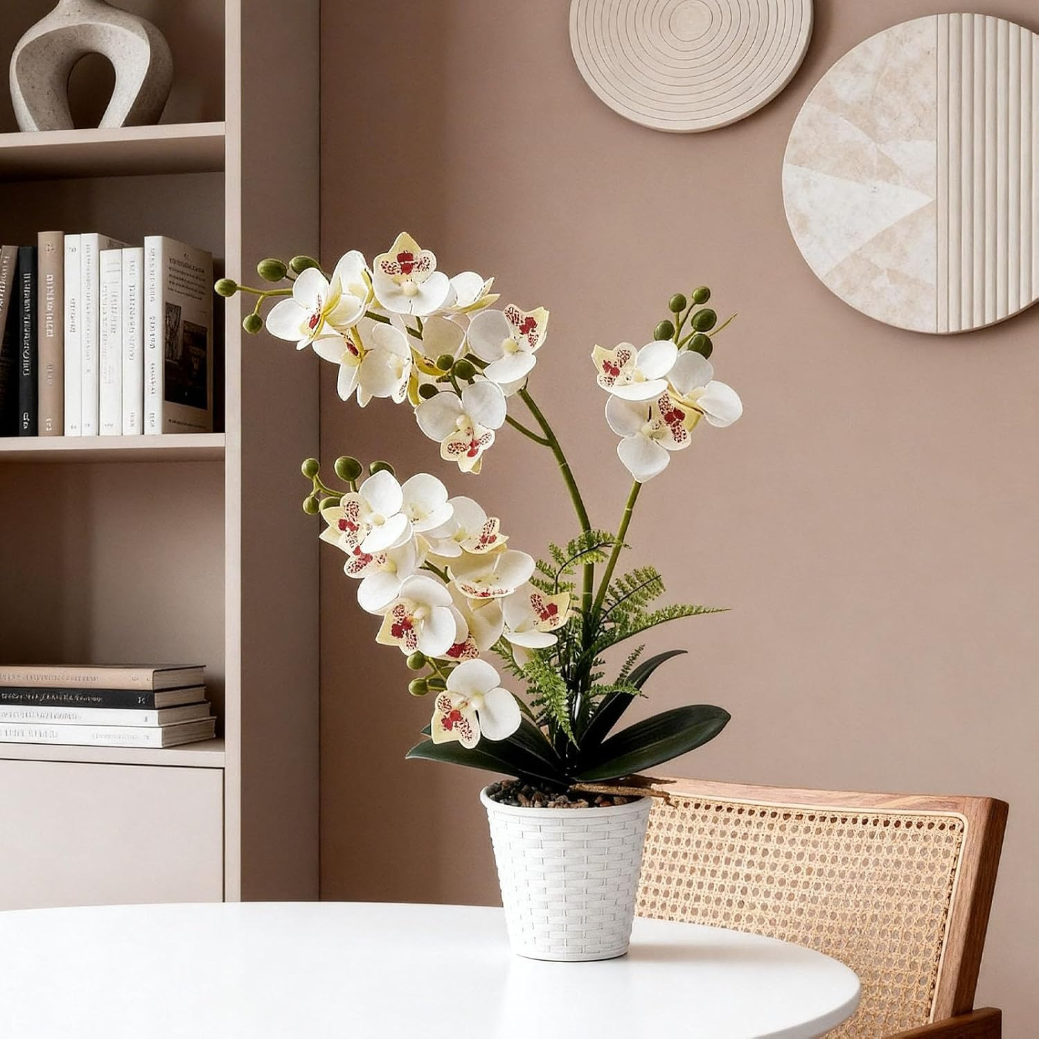 Potted Artificial Orchid Flowers – 2 Pack Silk Phalaenopsis for Home Decor