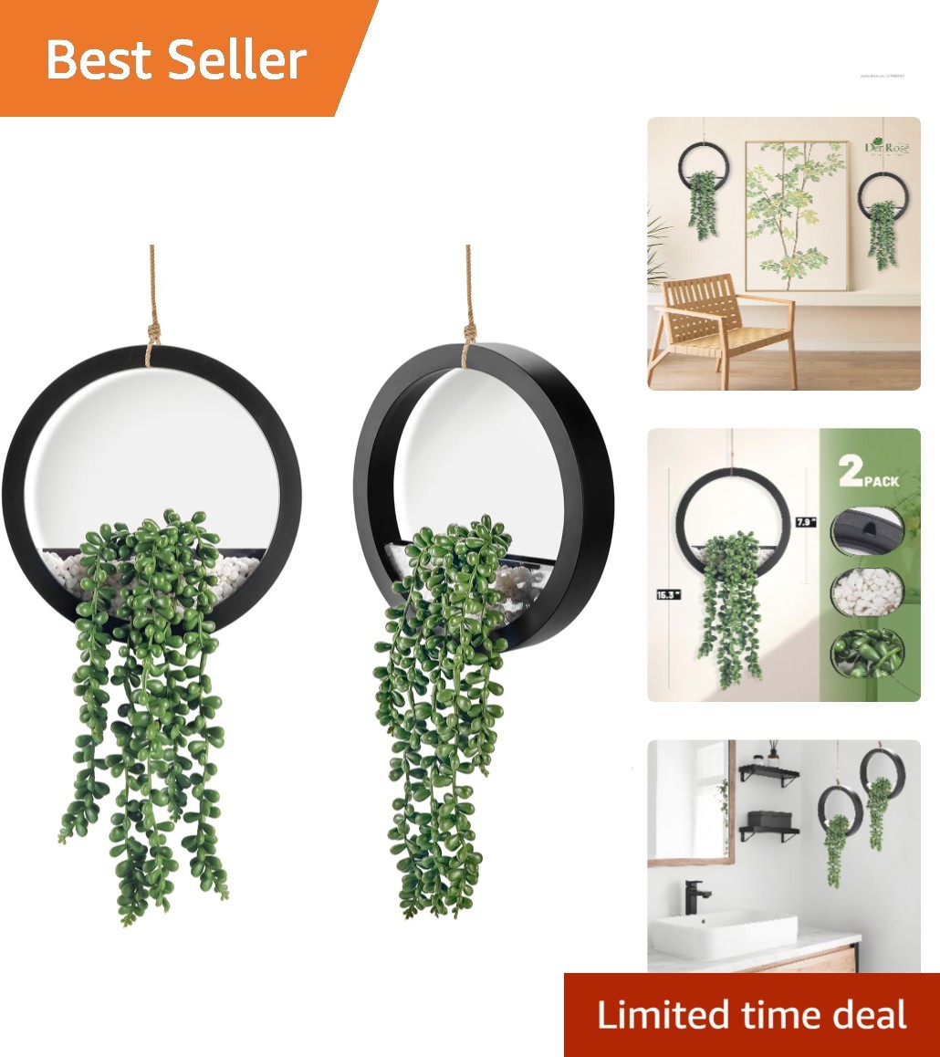 Charming 2 Pack Fake String of Pearls Plants in Stylish Black Pots – Home Decor