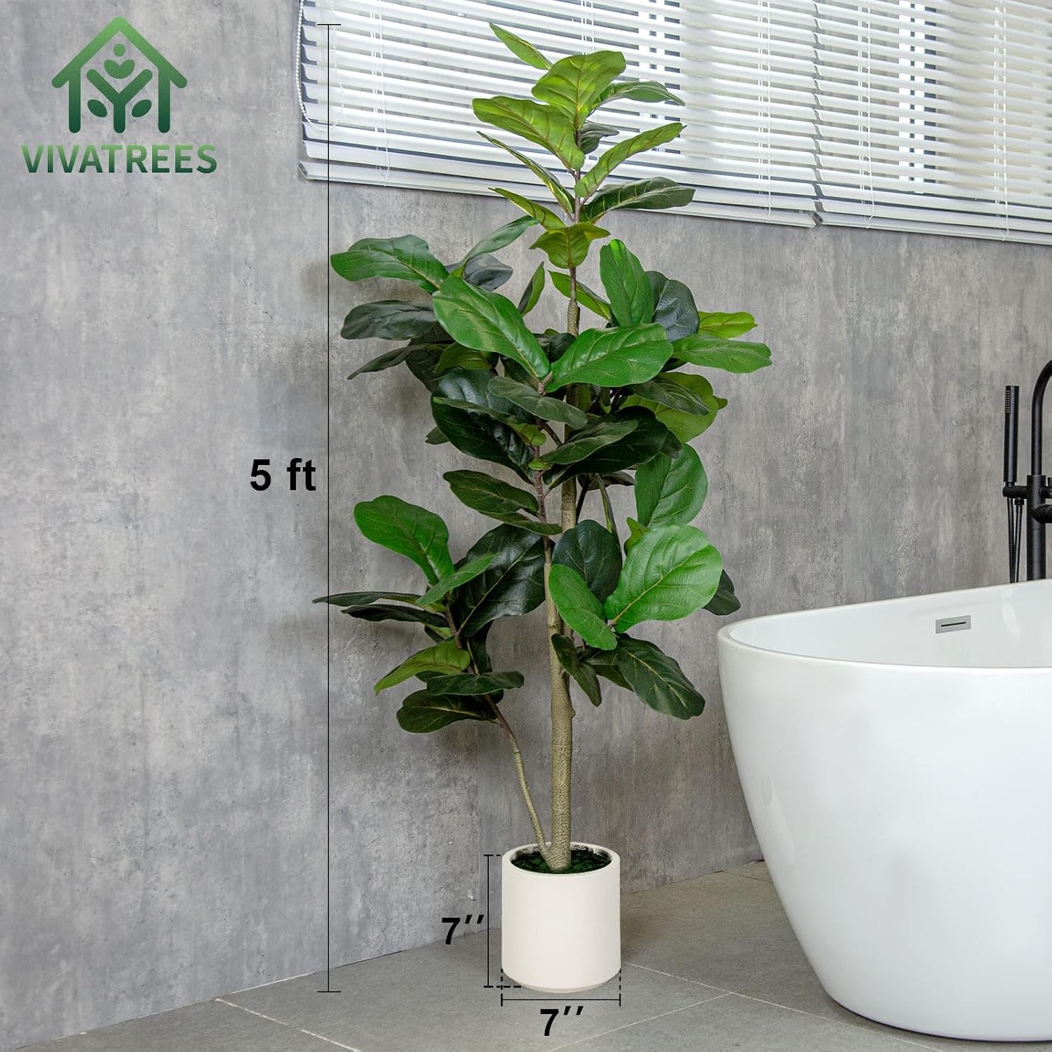 5FT Artificial Fiddle Leaf Fig Tree w/ White Planter Indoor Outdoor