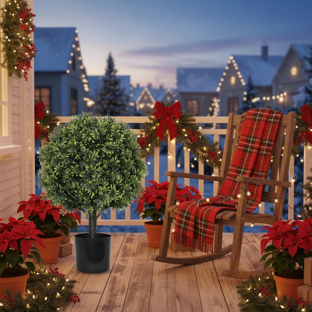 2PCS 22in Artificial Boxwood Topiary Ball Trees, Potted Indoor Outdoor Decor