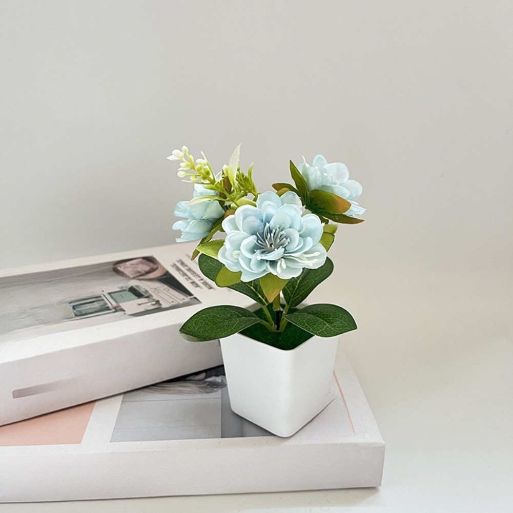 Low Maintenance Silk Chrysanthemum Potted Plant 14 x 5.5cm for Any Room Decor