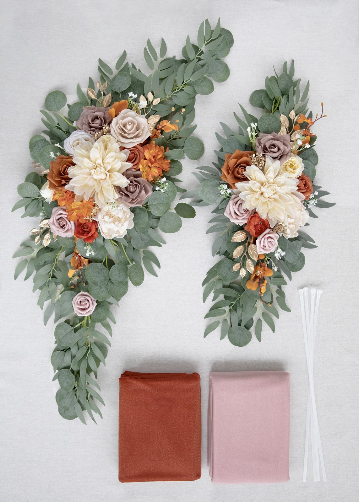 Artificial Burnt Orange Wedding Arch Flowers Kit with 2PCS Shiny Arch Chiffon…