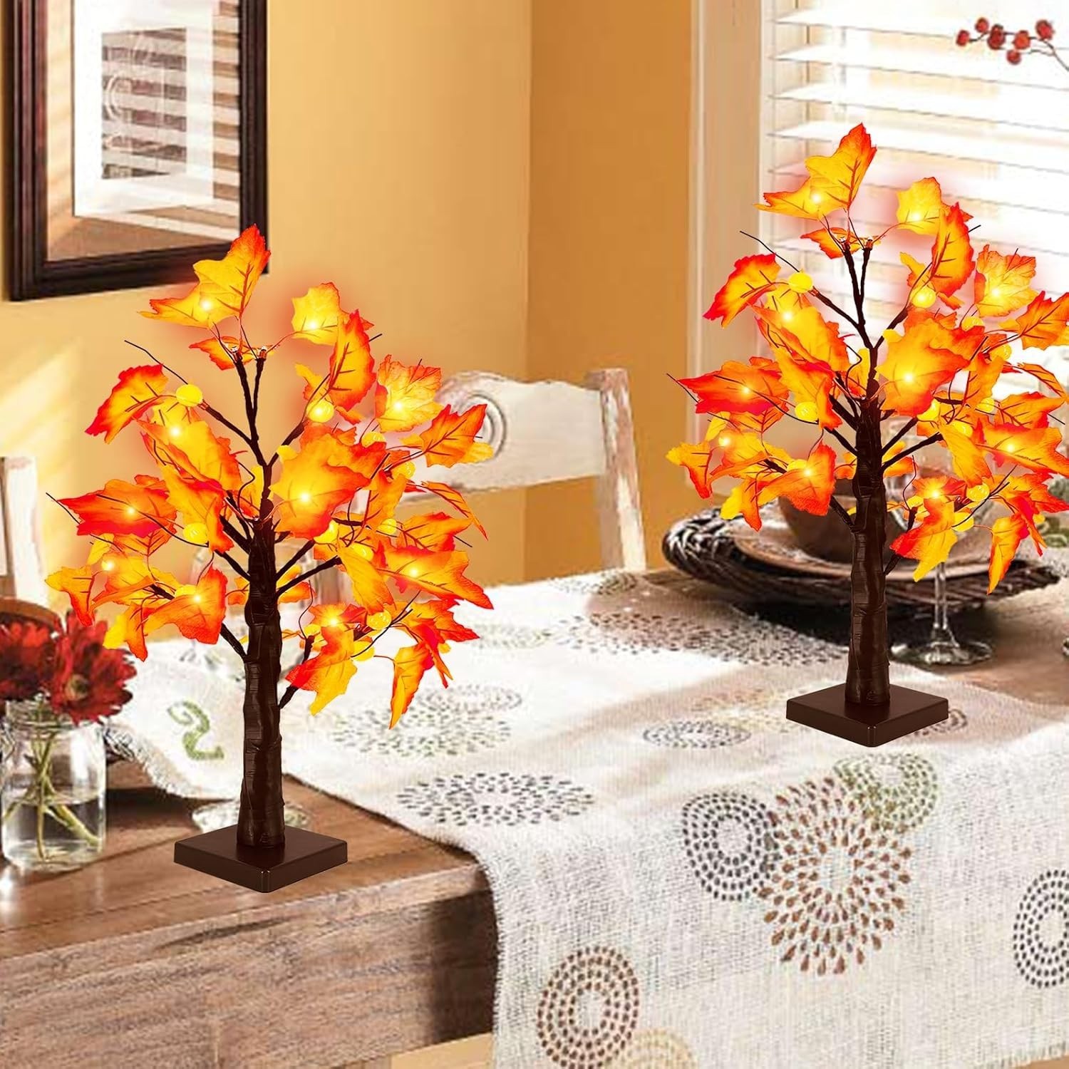 “18”” Lighted Artificial Pumpkin Tree Fall Farmhouse Decorations For Home Table