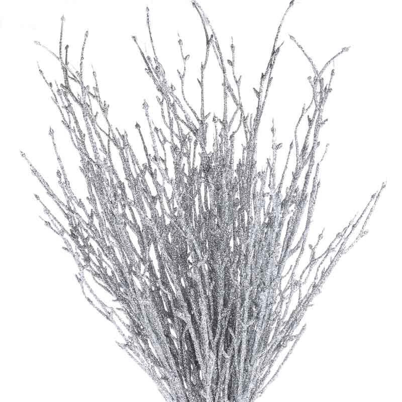 Group of 12 Glitzy Silver Glitter 22″ Twig Branches Embellishing Stems