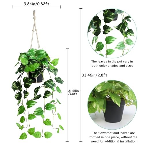 Fake Pothos Hanging Plants – Artificial Hanging Plant with Green and Golden
