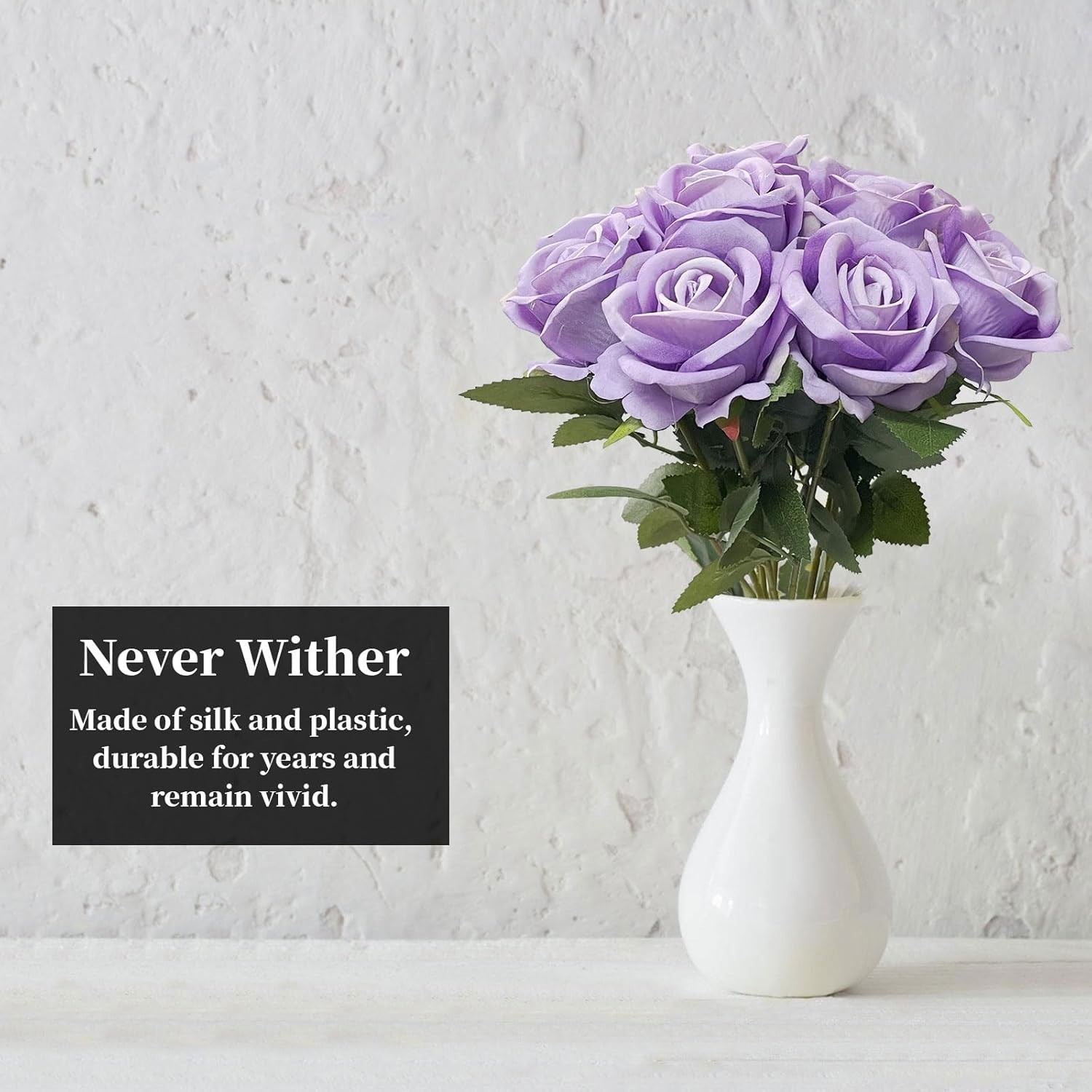 10PCS Artificial Roses Flower with Stems Slik Fake Flowers Light Purple