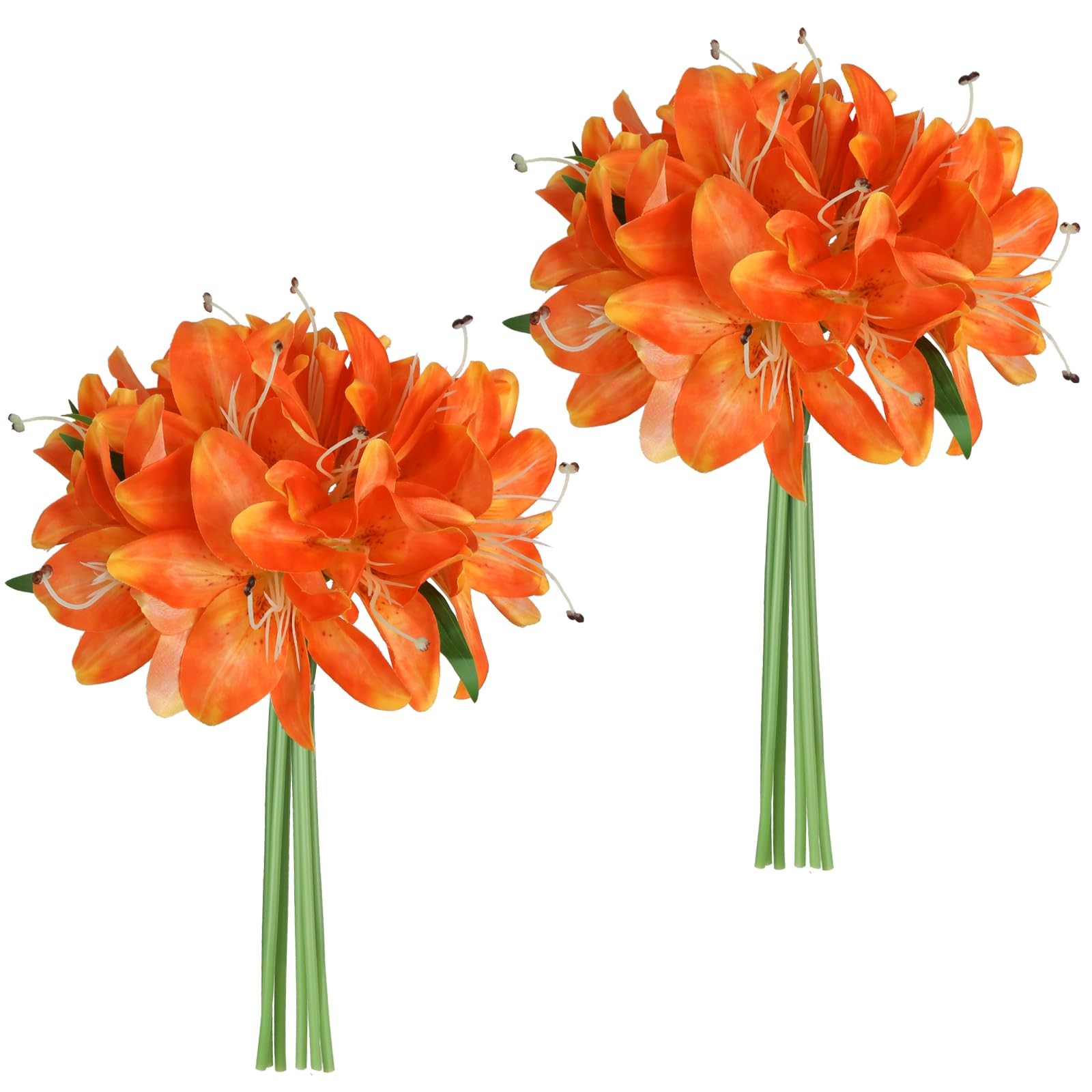2 Bouquets Artificial Lily Flowers 12PCS Fake Silk Flowers Tiger Lily Faux Fl…