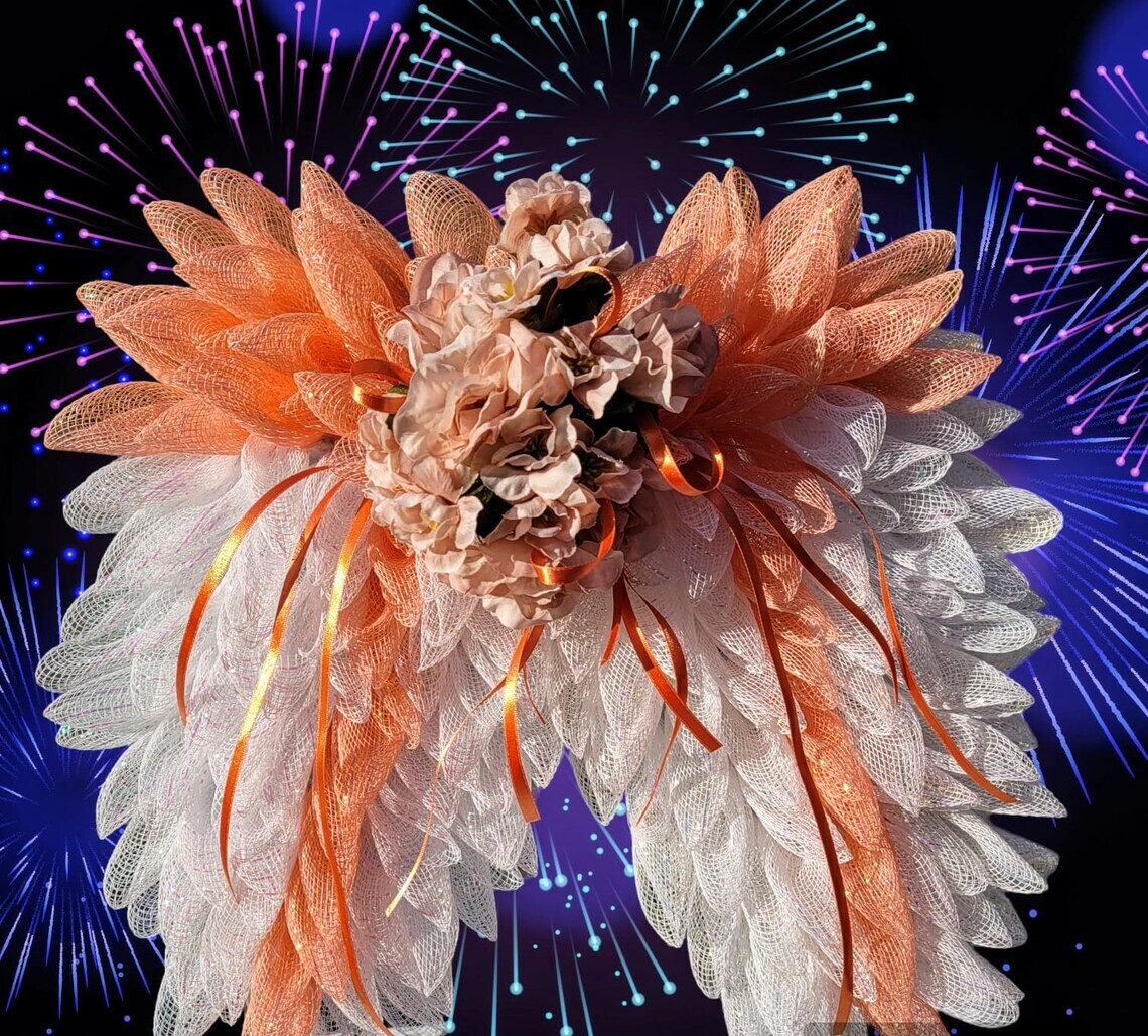 wreaths for front door, angel wings, choose your color, funeral wreath, wreath