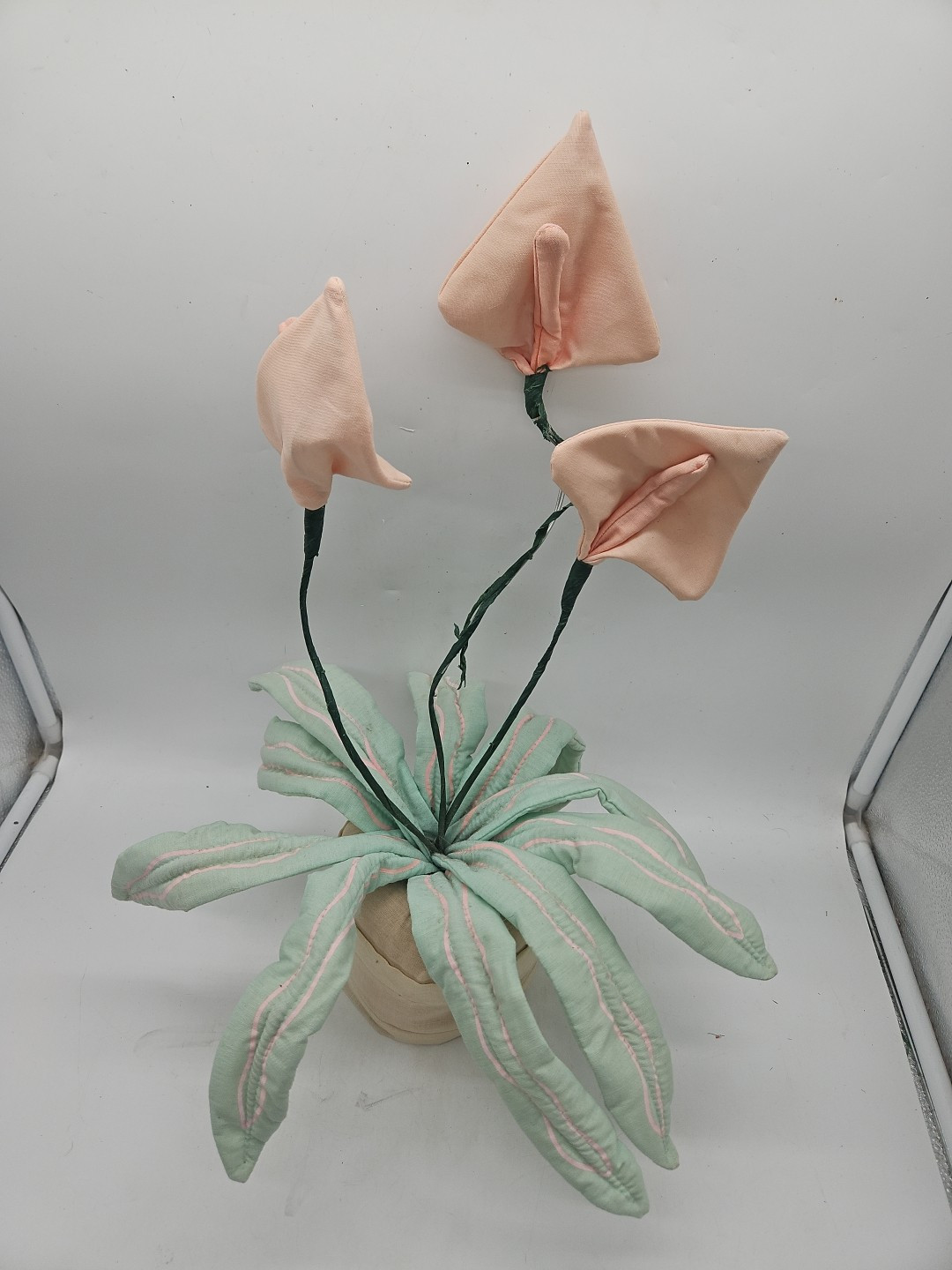 Vintage Fake Fabric Wire Potted Flower Plant Decoration Aloe Plant ? Lily?