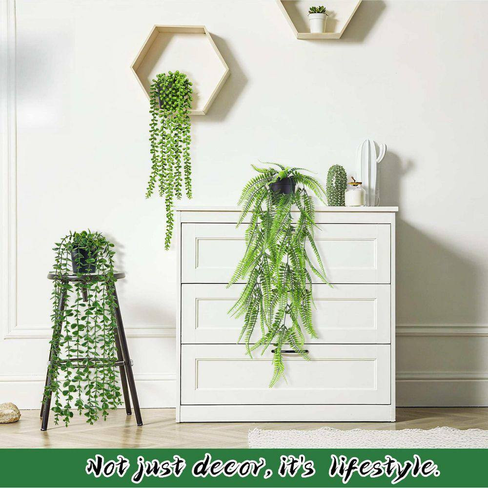 34 In. X 7.5 In. Green Artificial Hanging Plants Wall Sign Set with Plastic Mate