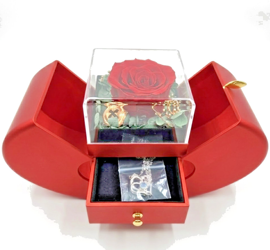 New Forever Eternal Preserved Roses Anniversary Proposal Gifts w/ Necklace