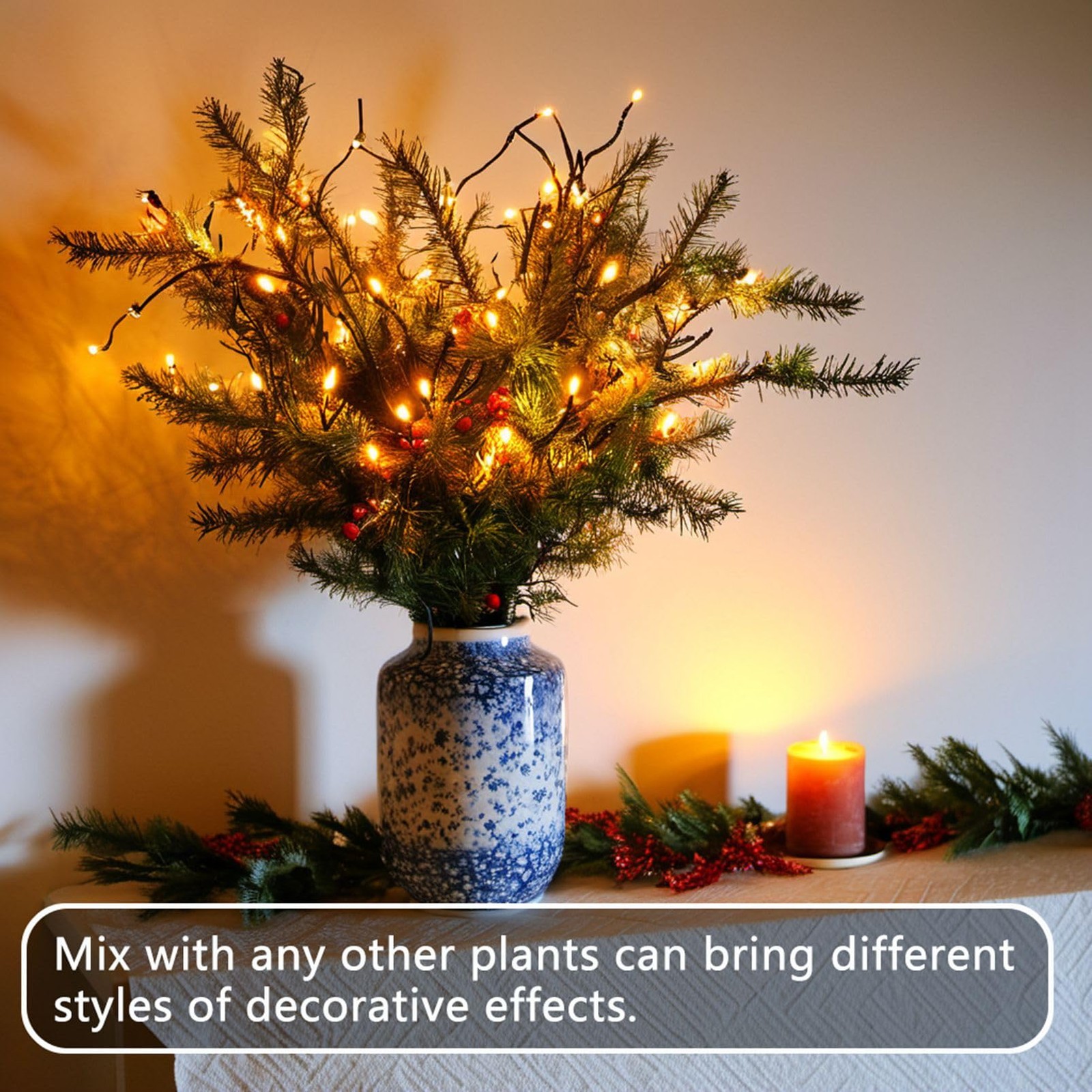 3 PCS 30 Inch 60 LED Orange Lighted Willow Branches Fairy Lights Home Party