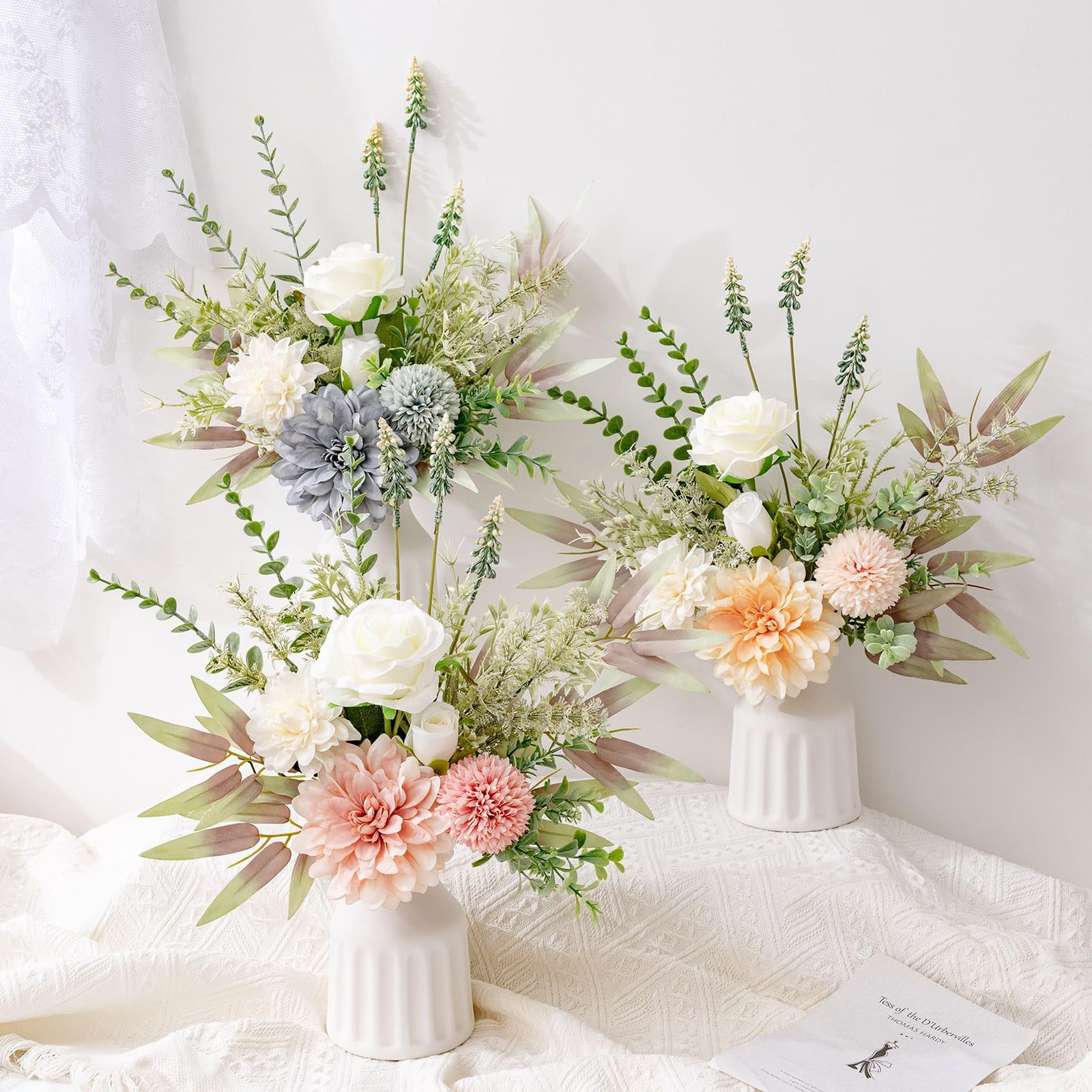 Fake Flowers in Vase, Artificial Flowers with Vase, 15.7” Floral Arrangement…