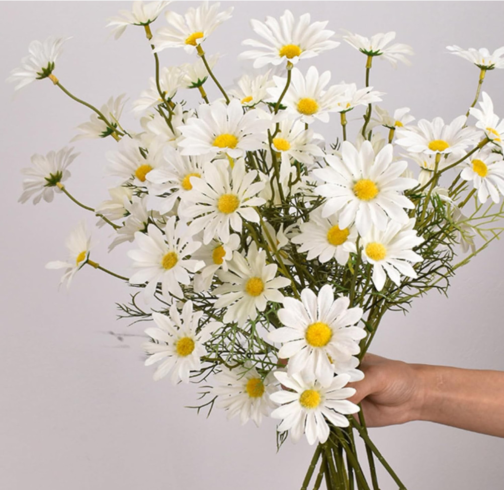 Artificial Flowers 8 Bundles 20” White Artificial Daisy Flowers | UV Resistant