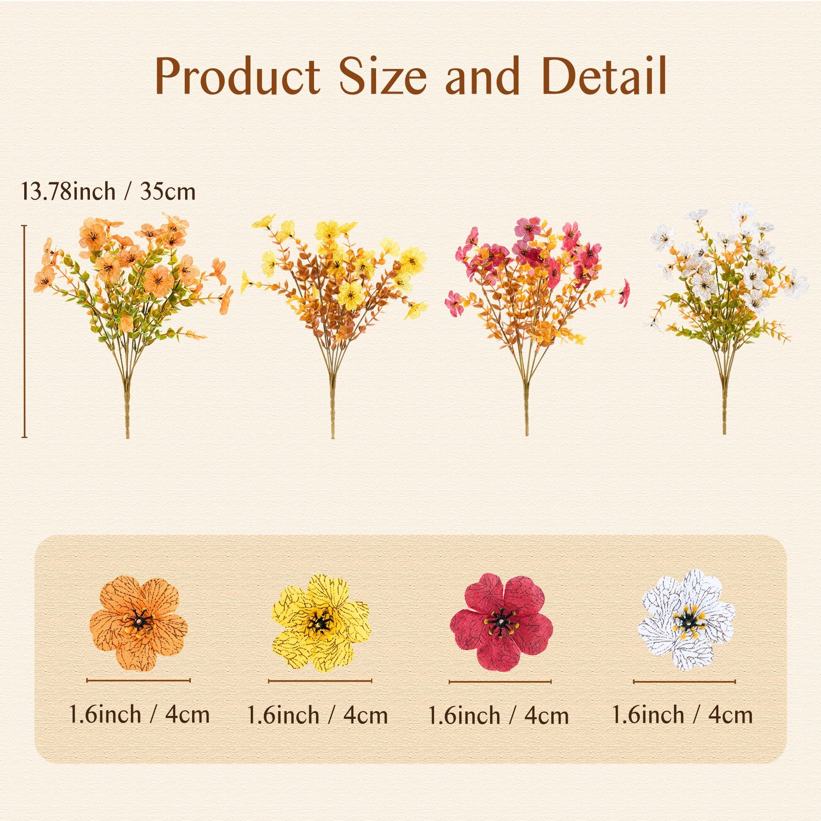12 Bundles Artificial Fall Flowers, UV-Resistant Faux Plants