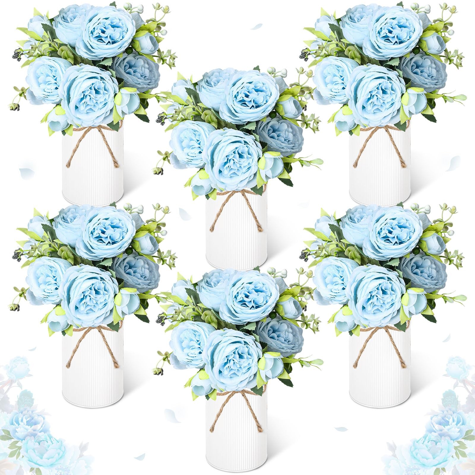 Light Blue Wedding Floral Centerpiece Artificial Peonies Bouquet 6 Sets