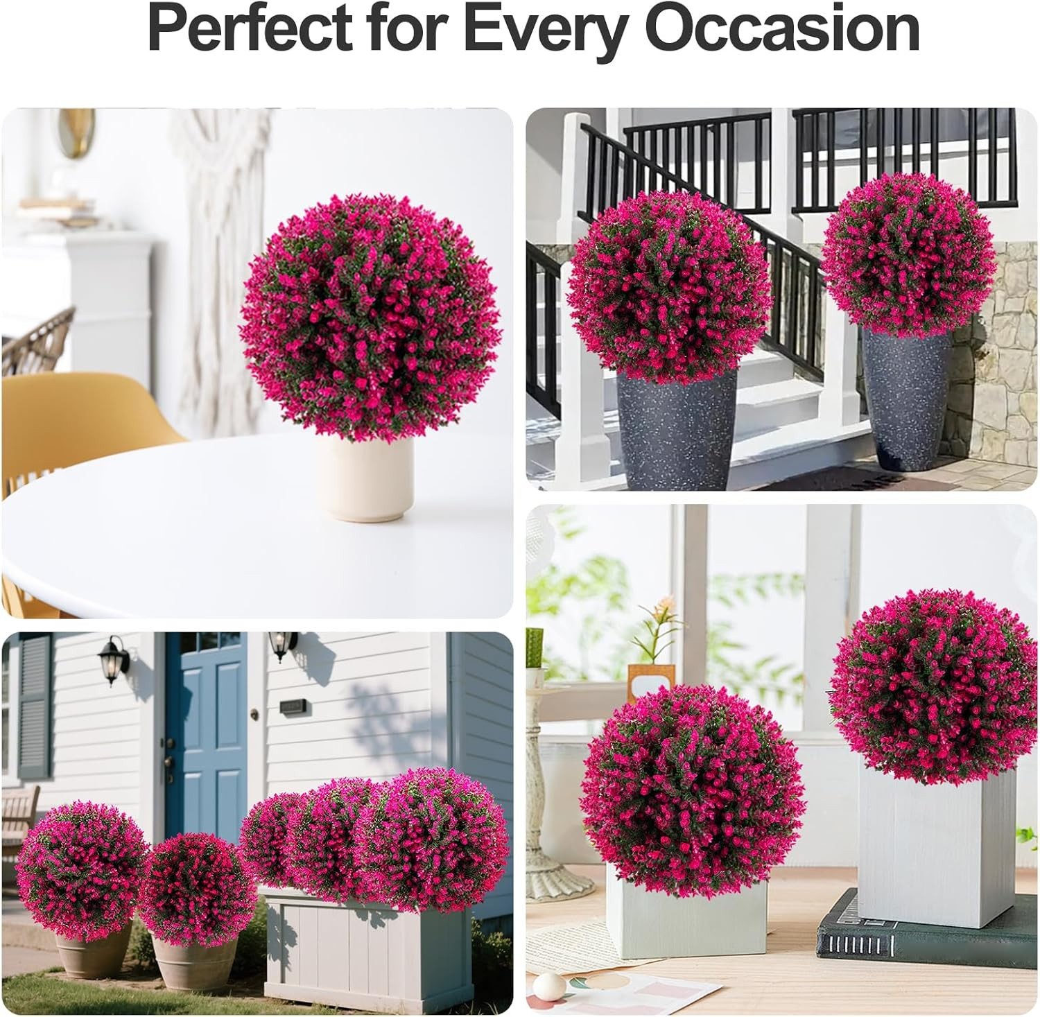 2 Set 26in Artificial Boxwood Topiary Ball Trees with Ground Spike, UV protected
