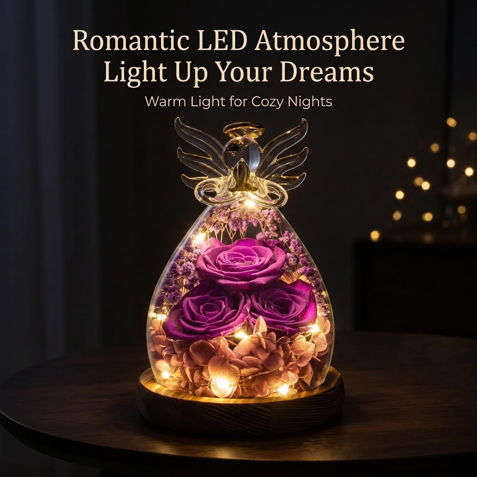 Preserved Rose Angel Figurines with Light – Forever Flowers Gift for Mom Gran…