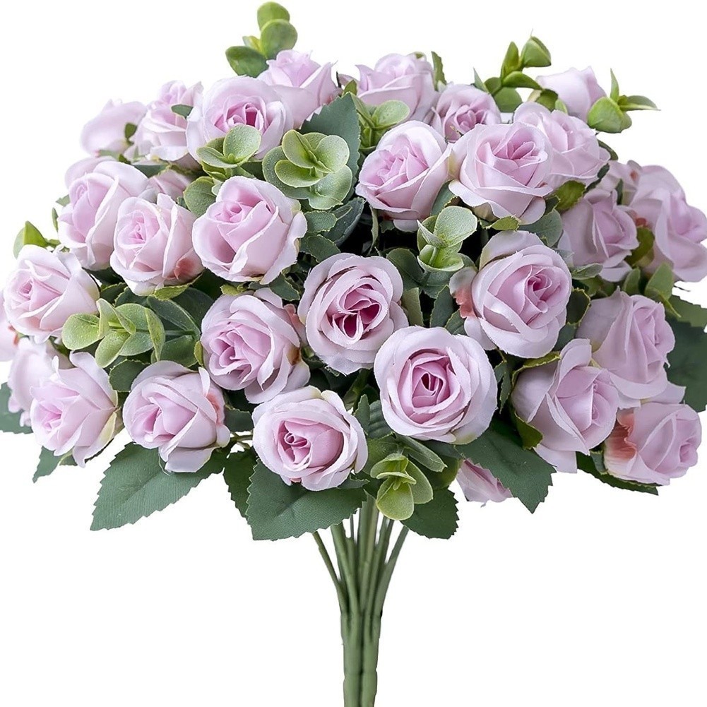 30cm Lightweight Artificial Bouquet Roses Eucalyptus 36g Wedding Decor
