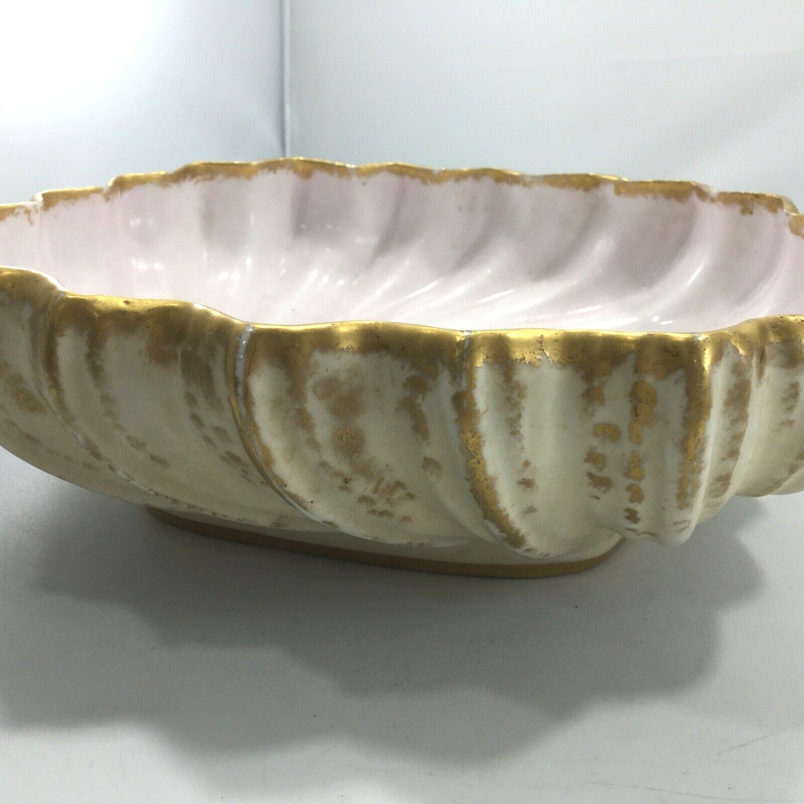Vintage Leonard Vienna Austria Square Dish or Bowl Gilded Shell Pink