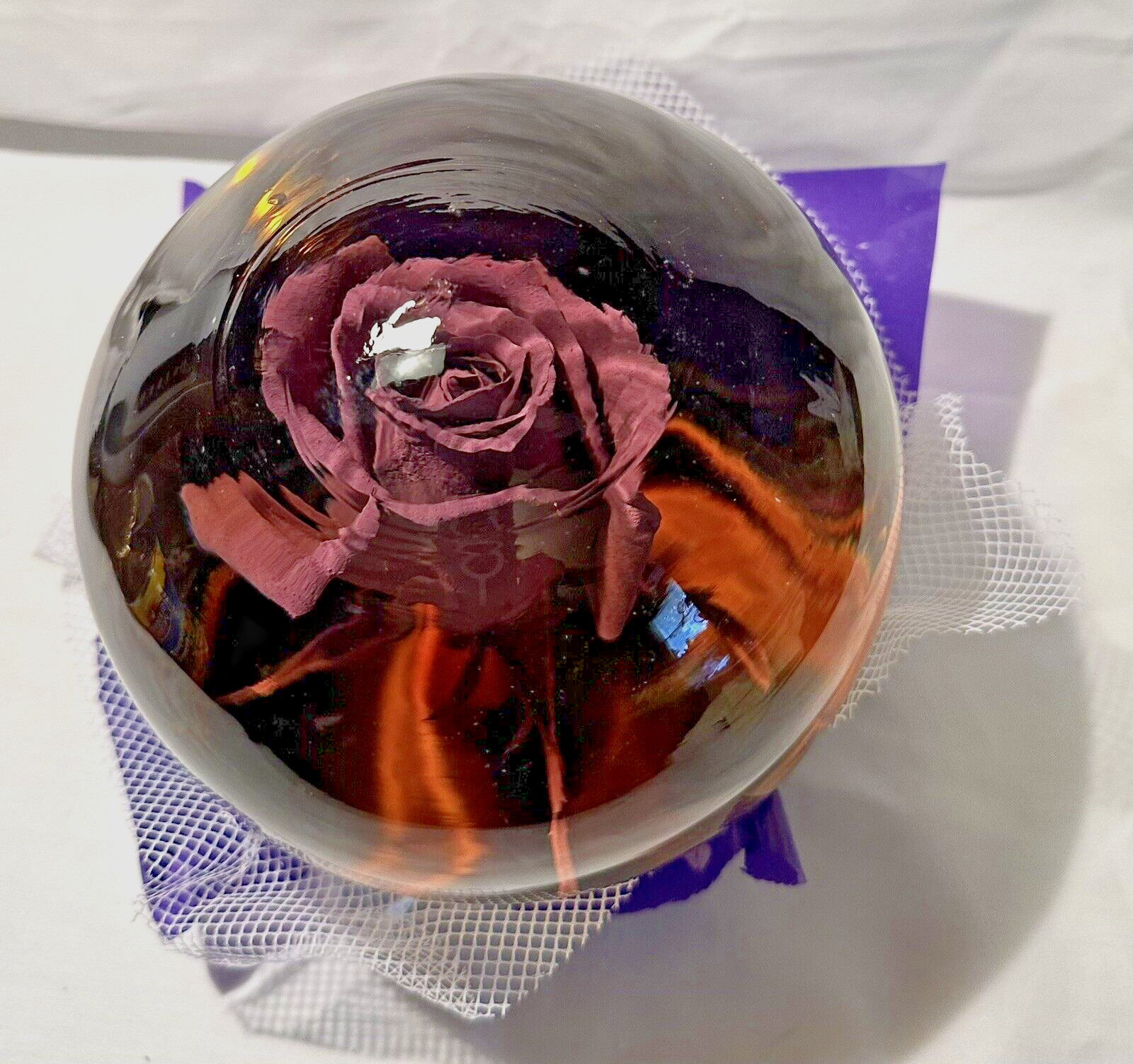 Preserved Deep Purple Real Rose Glass Water Ball Dome Globe Large 6.5” T