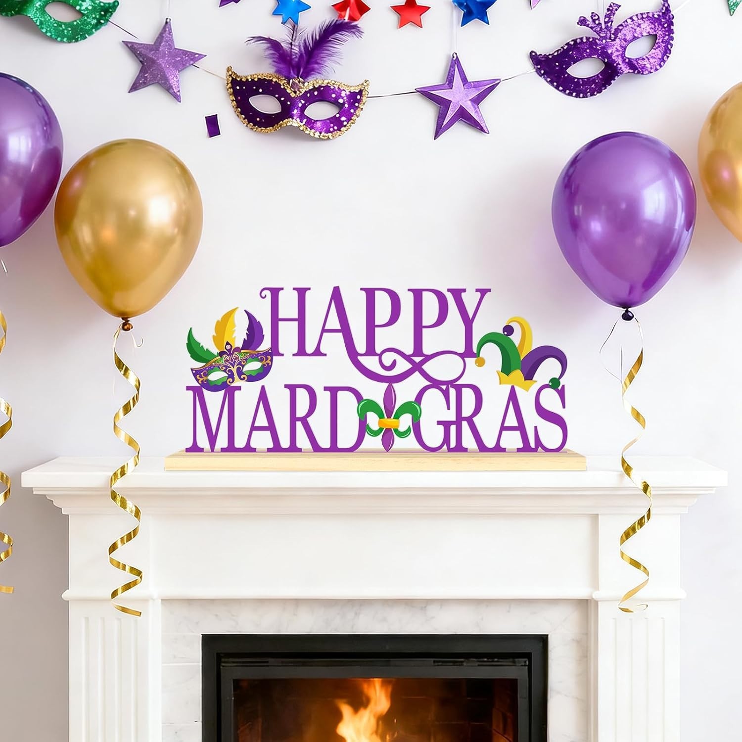 Happy Mardi Gras Metal Table Sign, Mardi Gras Table Decoration Centerpiece, Meta