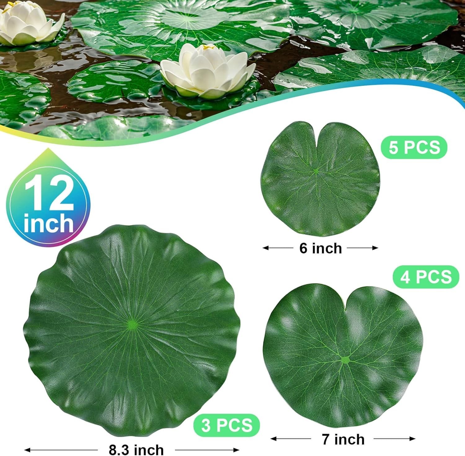 Complete 12-Piece Set of Floating Foam Lotus Leaves for Indoor & Outdoor Use