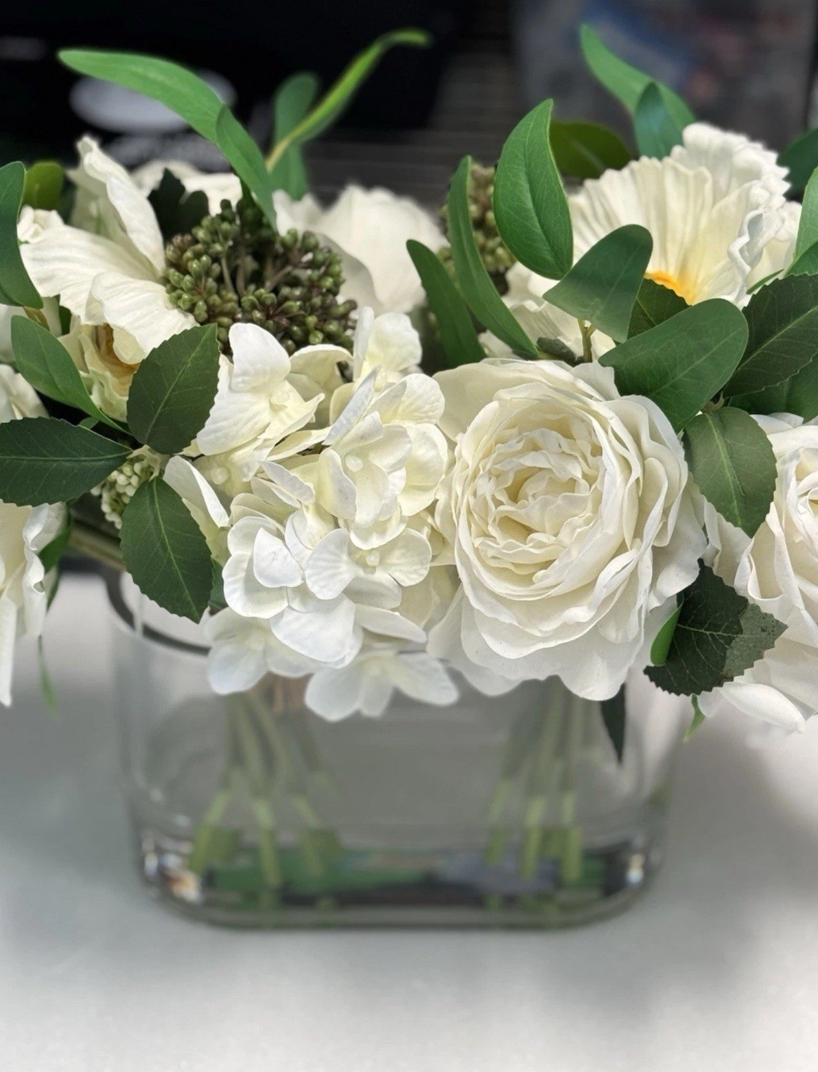 Nearly Natural Faux 10” Mixed Rose & Hydrangea Arrangement,Artificial Flowers