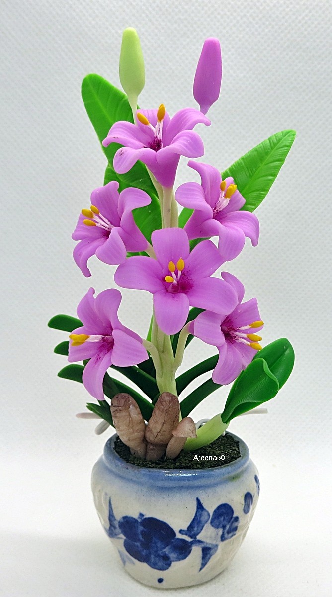 US Stock 5″H Handmade Air Dry Clay Miniature Grandiflora Flower Arranged in Pot