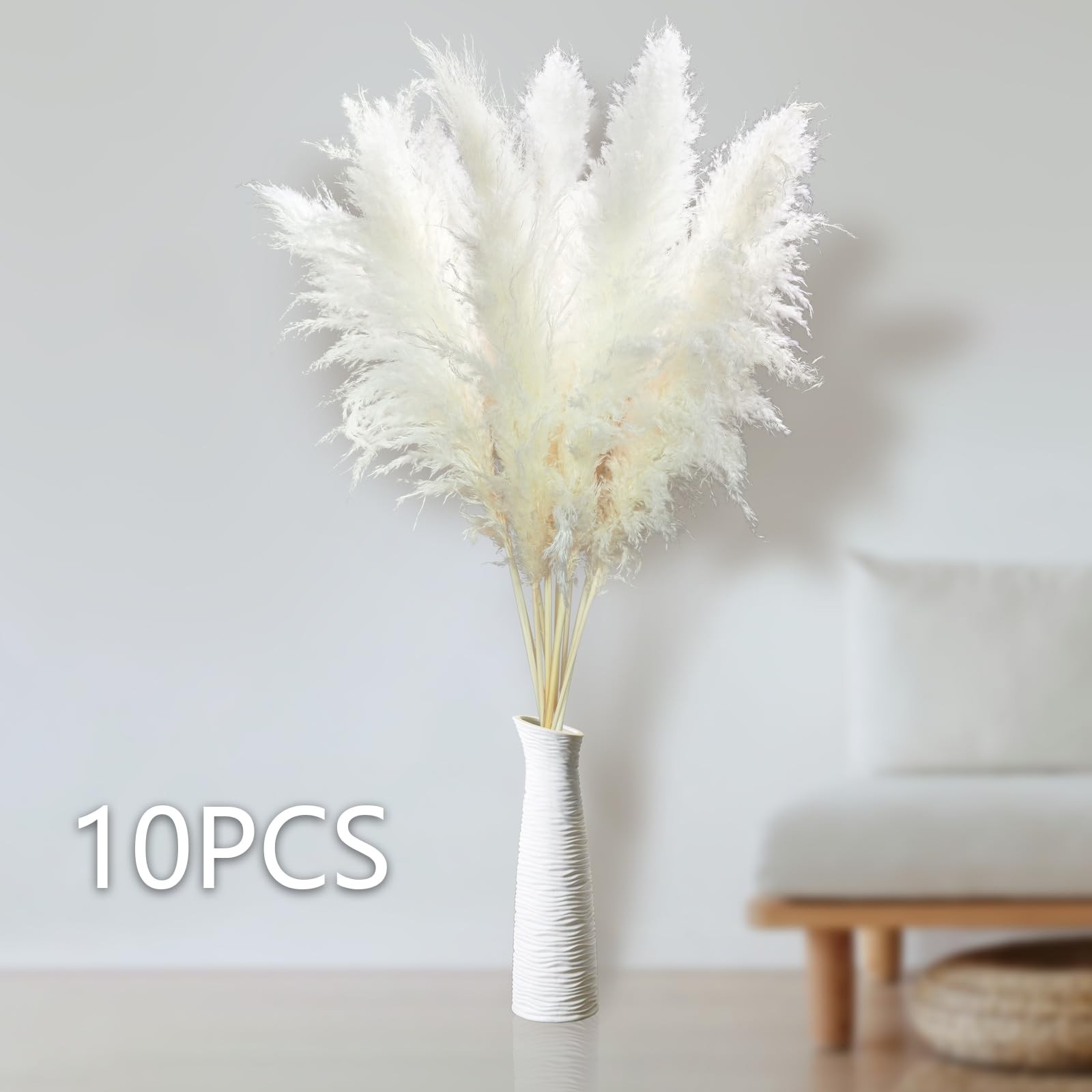 10 PCS 46” White Tall Pampas Grass Decor for Floor Vases Pompas Floral Plumas